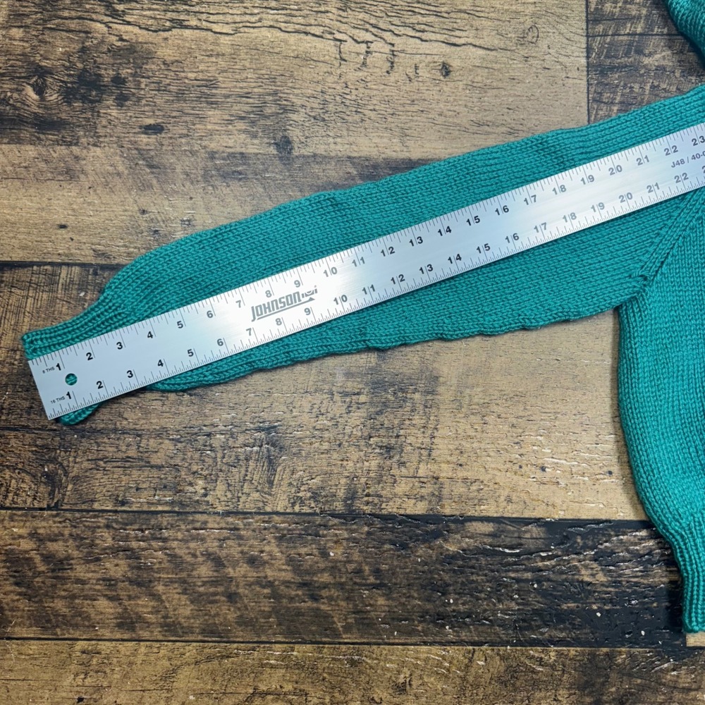 Hand Knit Chunky Cable Knit Hoodie Sweater Teal Green‎ & Pink Women's Small - Picture 3 of 8